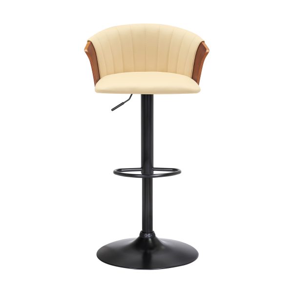 Cream and Black Faux Leather with Metal Swivel Adjustable Height Bar Chair - Image 3