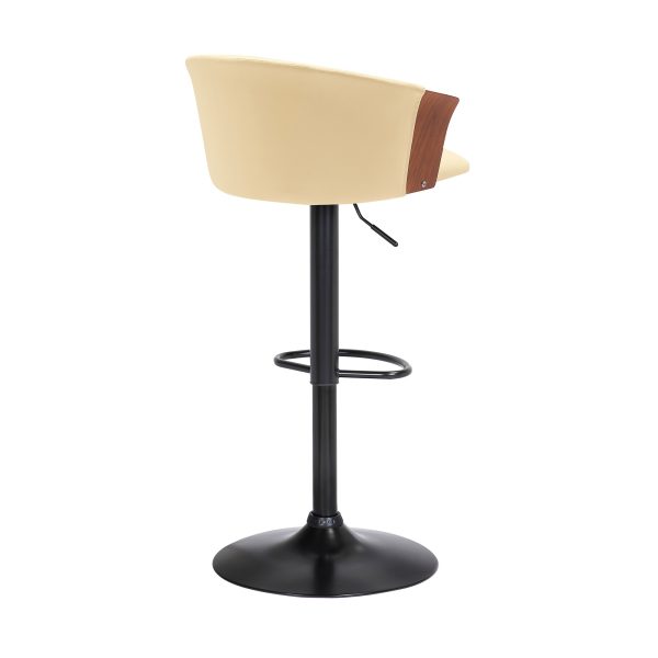 Cream and Black Faux Leather with Metal Swivel Adjustable Height Bar Chair - Image 4
