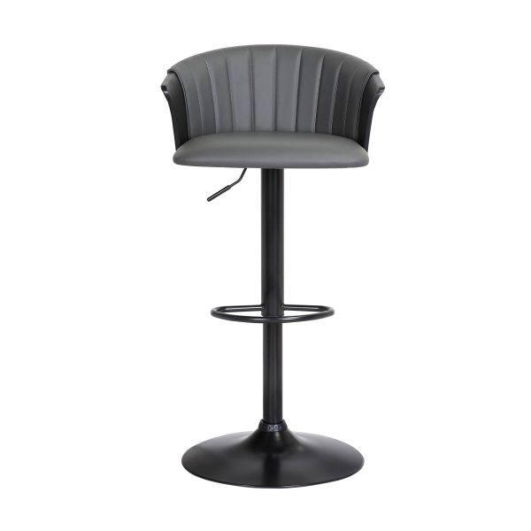 Gray and Black Faux Leather with Metal Swivel Adjustable Height Bar Chair - Image 2