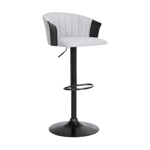 Light Gray and Black Fabric with Metal Swivel Adjustable Height Bar Chair - Image 3