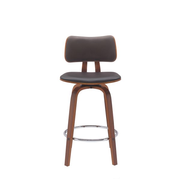 26" Brown And Wood Brown Faux Leather Swivel Low Back Counter Height Bar Chair - Image 2