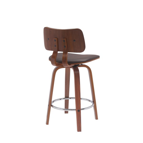 26" Brown And Wood Brown Faux Leather Swivel Low Back Counter Height Bar Chair - Image 4