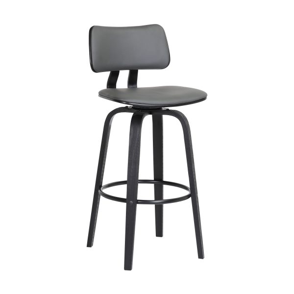 30" Gray And Black Faux Leather Swivel Low Back Bar Height Bar Chair - Image 2