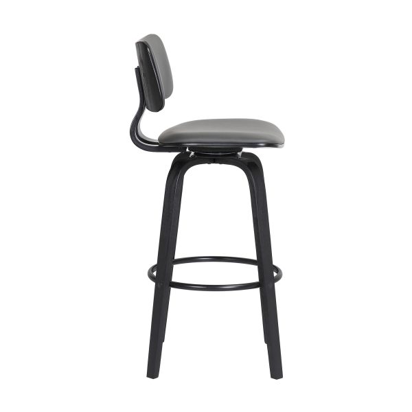 30" Gray And Black Faux Leather Swivel Low Back Bar Height Bar Chair - Image 4