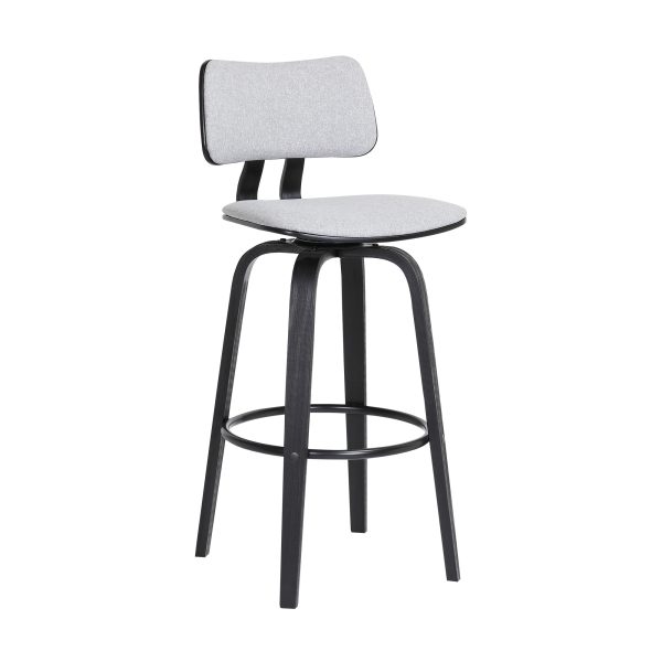30" Light Gray And Black Fabric Swivel Low Back Bar Height Bar Chair - Image 3