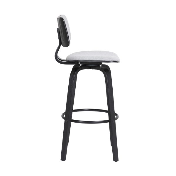 30" Light Gray And Black Fabric Swivel Low Back Bar Height Bar Chair - Image 4