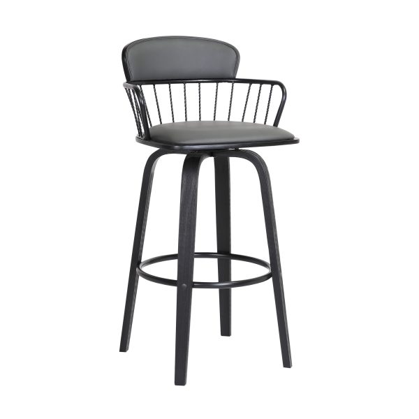 26" Gray And Black Faux Leather Swivel Low Back Counter Height Bar Chair - Image 2