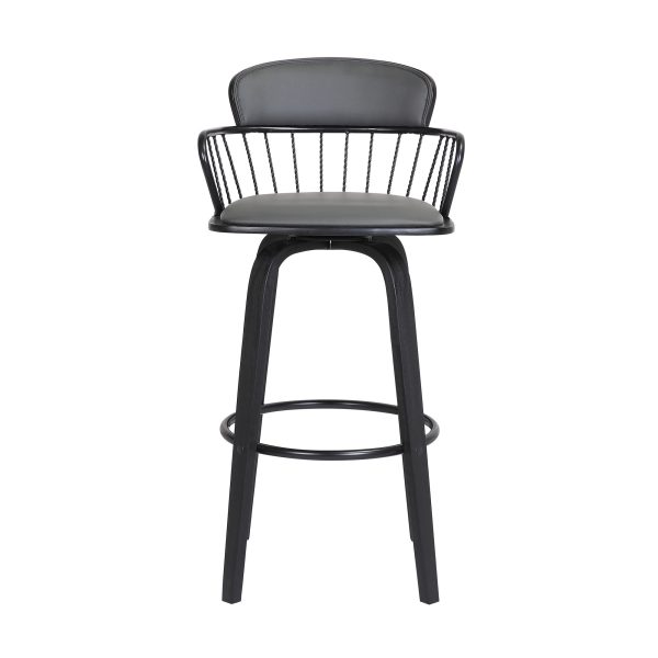 26" Gray And Black Faux Leather Swivel Low Back Counter Height Bar Chair - Image 3