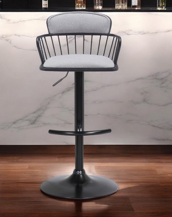 Light Gray and Black Fabric with Metal Swivel Low Back Adjustable Height Bar Chair - Image 2