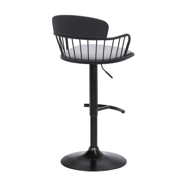 Light Gray and Black Fabric with Metal Swivel Low Back Adjustable Height Bar Chair - Image 4