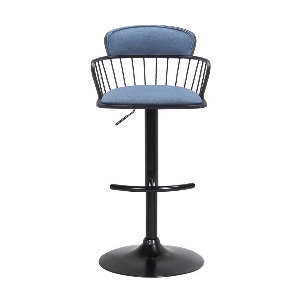 Blue and Black Fabric with Metal Swivel Low Back Adjustable Height Bar Chair - Image 3