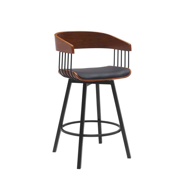 27" Black Faux Leather And Metal Swivel Low Back Counter Height Bar Chair - Image 3