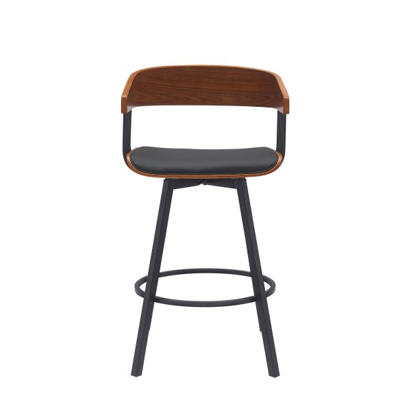 27" Black Faux Leather And Metal Swivel Low Back Counter Height Bar Chair - Image 2