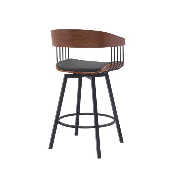 27" Black Faux Leather And Metal Swivel Low Back Counter Height Bar Chair - Image 4