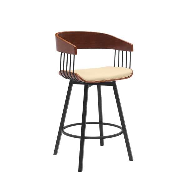 27" Cream and Black Faux Leather with Metal Swivel Counter Height Bar Chair - Image 3