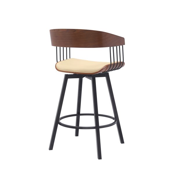 27" Cream and Black Faux Leather with Metal Swivel Counter Height Bar Chair - Image 4