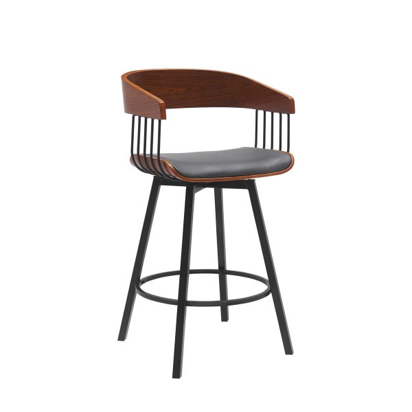 27" Gray and Black Faux Leather with Metal Swivel Counter Height Bar Chair - Image 3