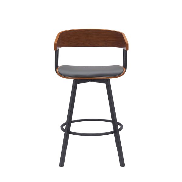 27" Gray and Black Faux Leather with Metal Swivel Counter Height Bar Chair - Image 2