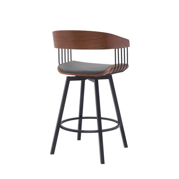 27" Gray and Black Faux Leather with Metal Swivel Counter Height Bar Chair - Image 4