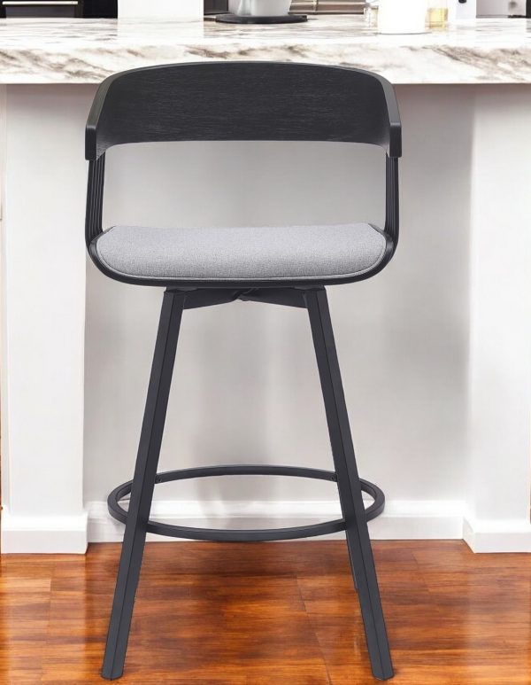 27" Light Gray and Black Fabric with Metal Swivel Counter Height Bar Chair - Image 2
