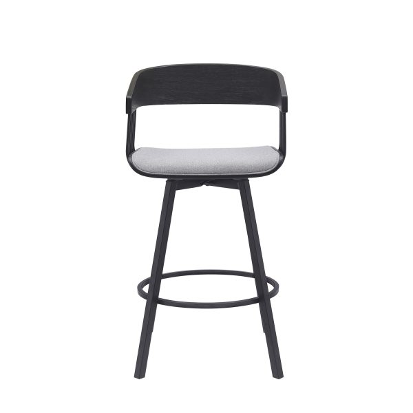 27" Light Gray and Black Fabric with Metal Swivel Counter Height Bar Chair - Image 3