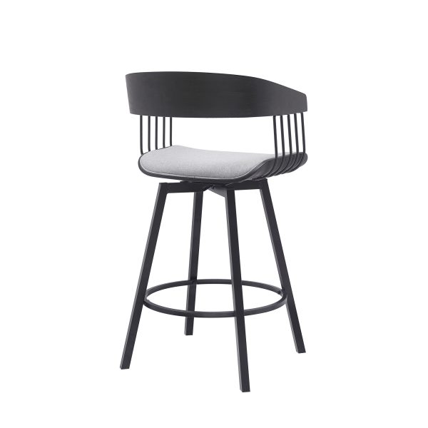 27" Light Gray and Black Fabric with Metal Swivel Counter Height Bar Chair - Image 4
