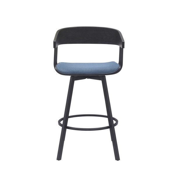 27" Blue and Black Fabric with Metal Swivel Counter Height Bar Chair - Image 2