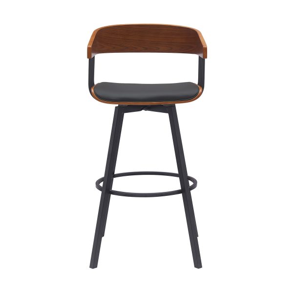 31" Black Faux Leather And Metal Swivel Bar Height Bar Chair - Image 4