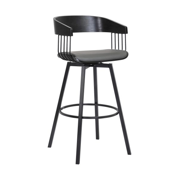 31" Gray and Black Faux Leather with Metal Swivel Bar Height Bar Chair - Image 2