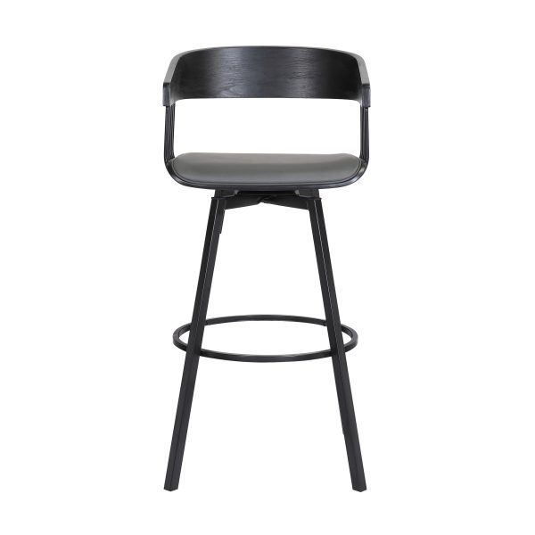 31" Gray and Black Faux Leather with Metal Swivel Bar Height Bar Chair - Image 3