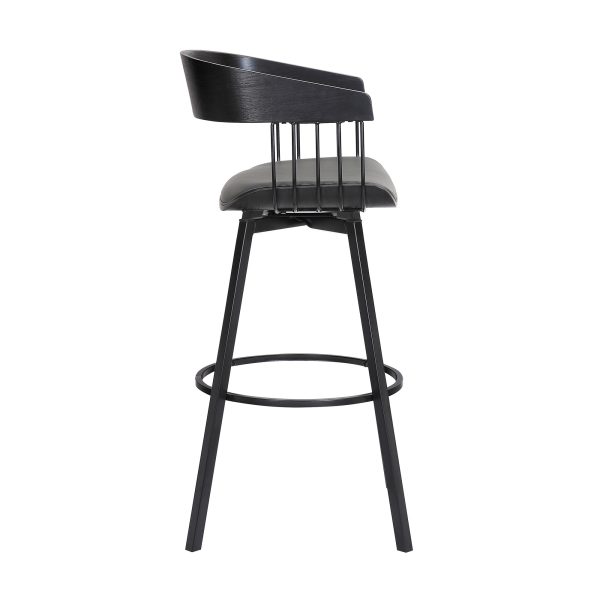 31" Gray and Black Faux Leather with Metal Swivel Bar Height Bar Chair - Image 4