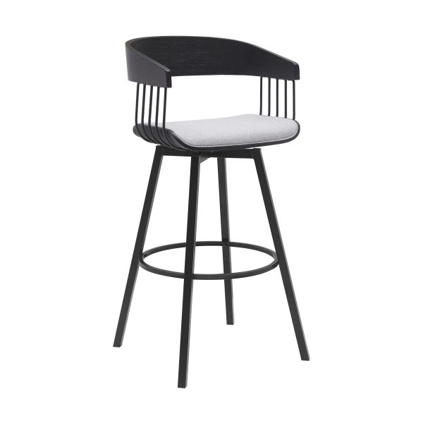 31" Light Gray and Black Fabric with Metal Swivel Bar Height Bar Chair - Image 3