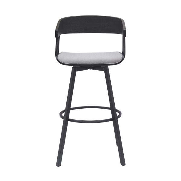 31" Light Gray and Black Fabric with Metal Swivel Bar Height Bar Chair - Image 2