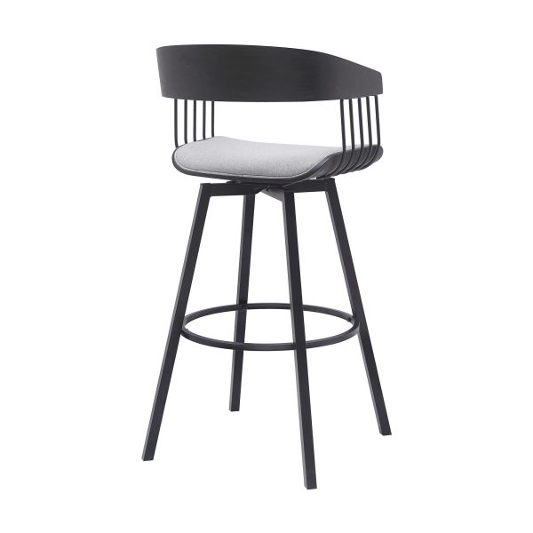 31" Light Gray and Black Fabric with Metal Swivel Bar Height Bar Chair - Image 4