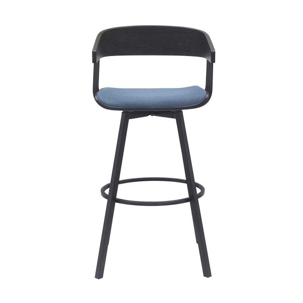 31" Blue and Black Fabric with Metal Swivel Bar Height Bar Chair - Image 2