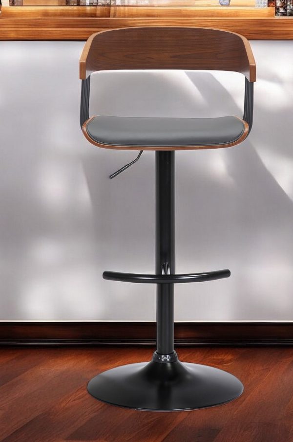 Gray and Black Faux Leather with Metal Swivel Adjustable Height Bar Chair - Image 2