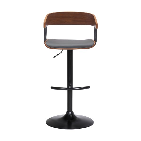 Gray and Black Faux Leather with Metal Swivel Adjustable Height Bar Chair - Image 3