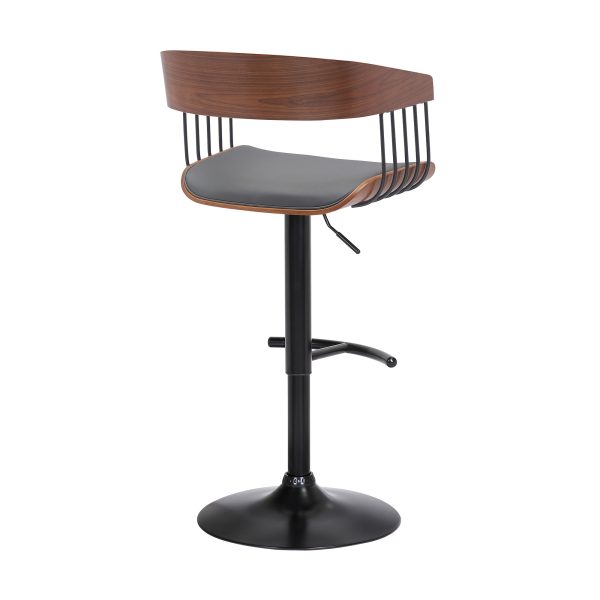 Gray and Black Faux Leather with Metal Swivel Adjustable Height Bar Chair - Image 4