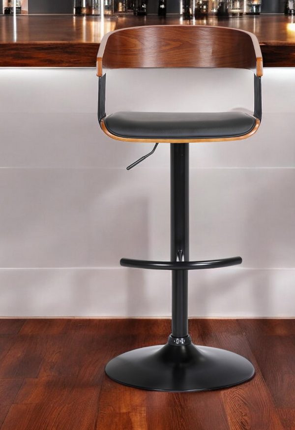 Black Faux Leather And Metal Swivel Adjustable Height Bar Chair - Image 2