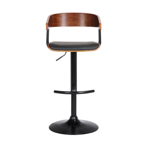 Black Faux Leather And Metal Swivel Adjustable Height Bar Chair - Image 3