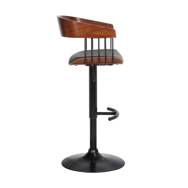 Black Faux Leather And Metal Swivel Adjustable Height Bar Chair - Image 4