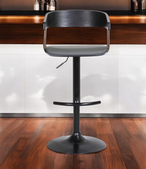 Gray and Black Faux Leather with Metal Swivel Adjustable Height Bar Chair - Image 2