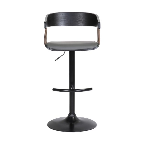 Gray and Black Faux Leather with Metal Swivel Adjustable Height Bar Chair - Image 4