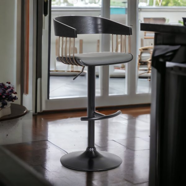 Gray and Black Faux Leather with Metal Swivel Adjustable Height Bar Chair - Image 3