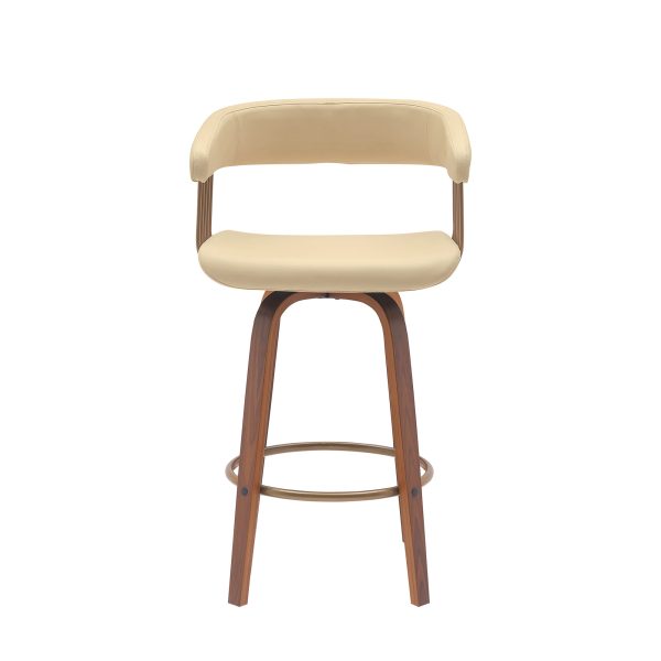 26" Cream And Wood Brown Faux Leather Swivel Counter Height Bar Chair - Image 3