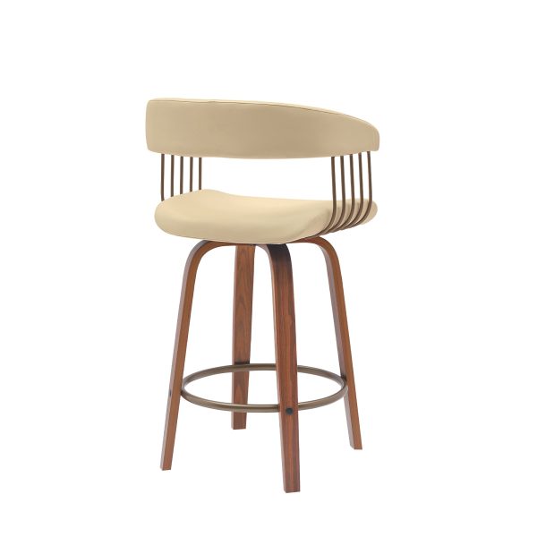 26" Cream And Wood Brown Faux Leather Swivel Counter Height Bar Chair - Image 4