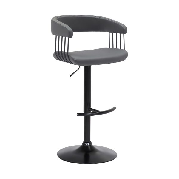 Gray and Black Faux Leather with Metal Swivel Adjustable Height Bar Chair - Image 3