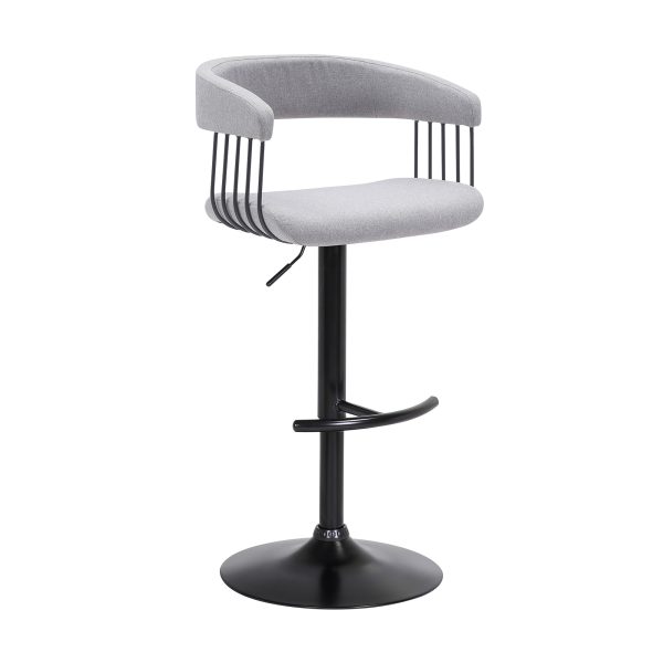 Light Gray and Black Fabric with Metal Swivel Adjustable Height Bar Chair - Image 3