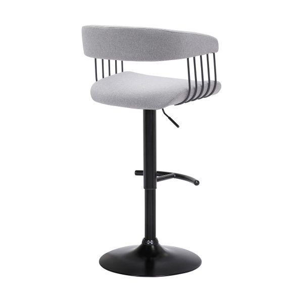 Light Gray and Black Fabric with Metal Swivel Adjustable Height Bar Chair - Image 4