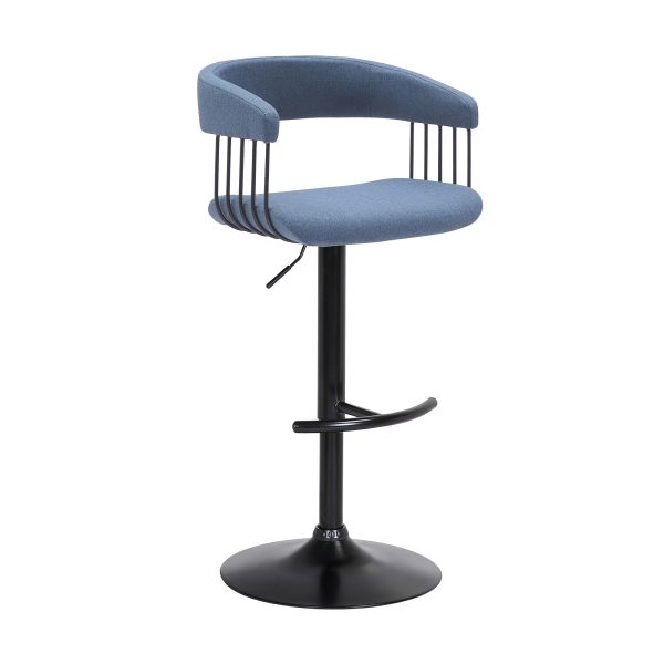 Blue and Black Fabric with Metal Swivel Adjustable Height Bar Chair - Image 3